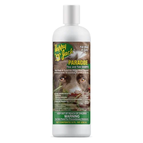 Happy Jack Paracide Flea and Tick Shampoo for Dogs and Cats 8 Oz.