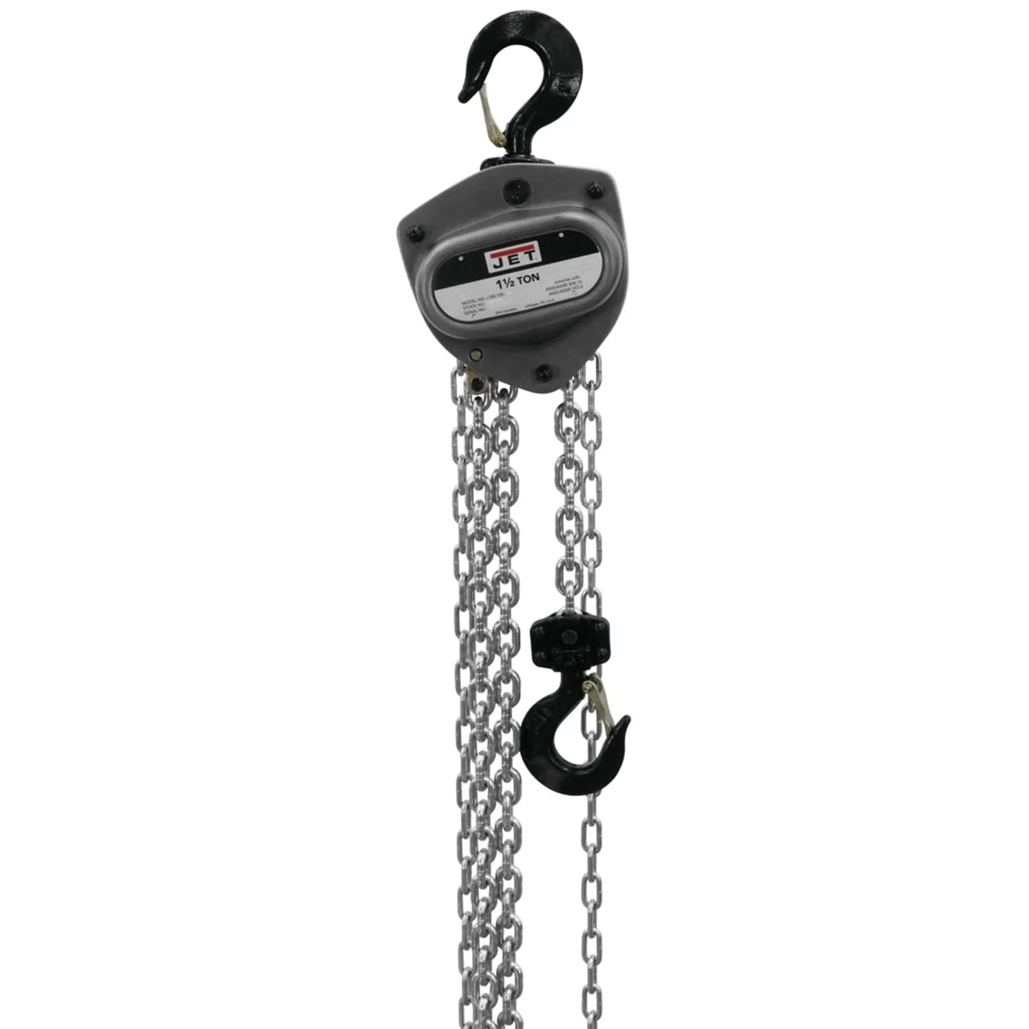 Jet 201120 L-100-150WO-20 1-1/2 Ton Hand Chain Hoist With 20-Foot Lift & Overload Protection