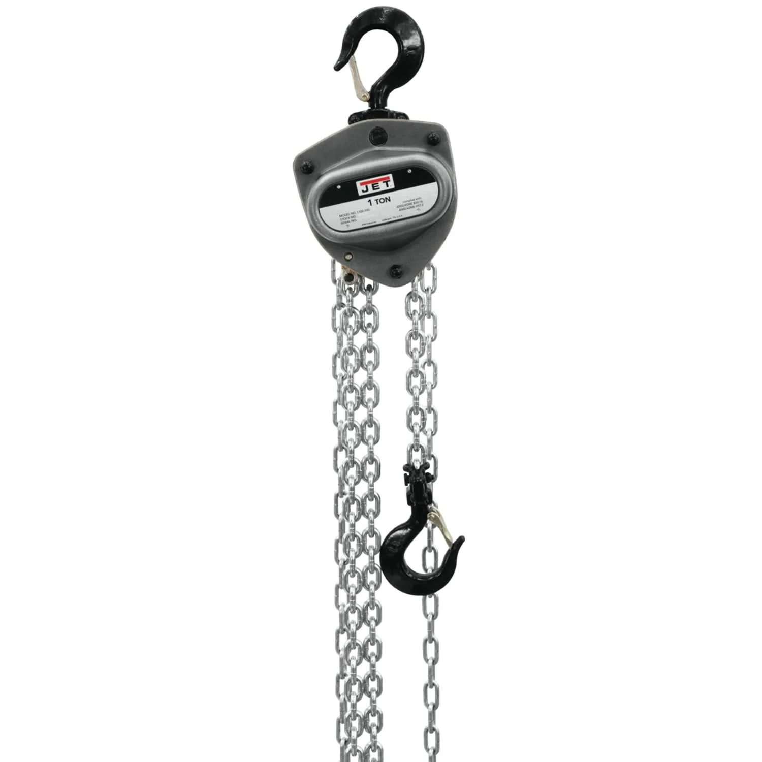 Jet 203120 L-100-100WO-20 1 Ton Hand Chain Hoist With 20-Foot Lift & Overload Protection