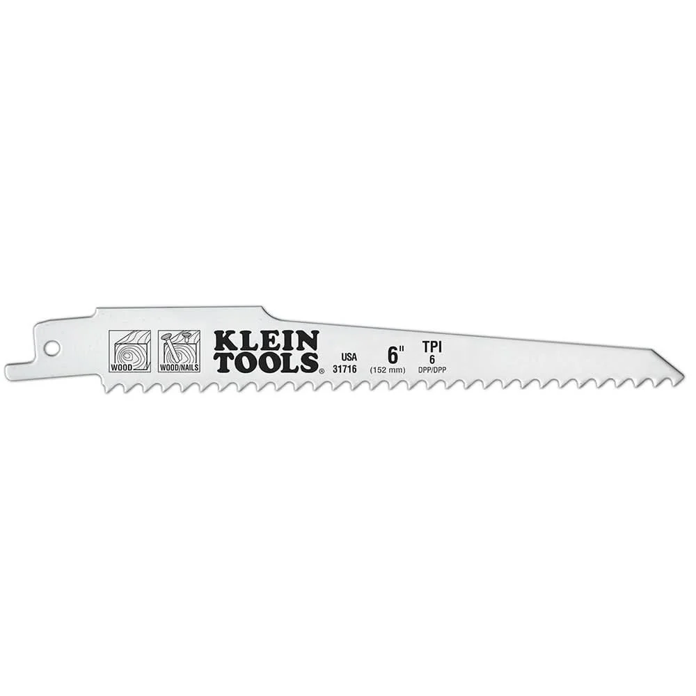 Klein 31716 Reciprocating Saw Blade, 6", .050 wide, 6 TPI, for Wood with Nails