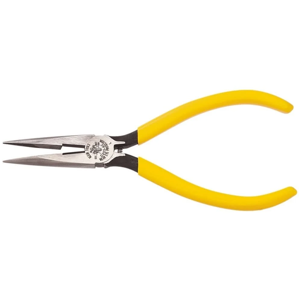 Klein D203-6C 6" Standard Long-Nose Pliers - Side-Cutting with Spring