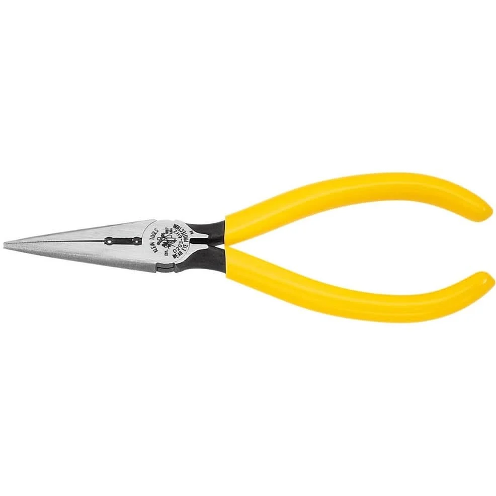 Klein D203-6H2 6" Standard Long-Nose Pliers - Side-Cutting & Switchboard Work