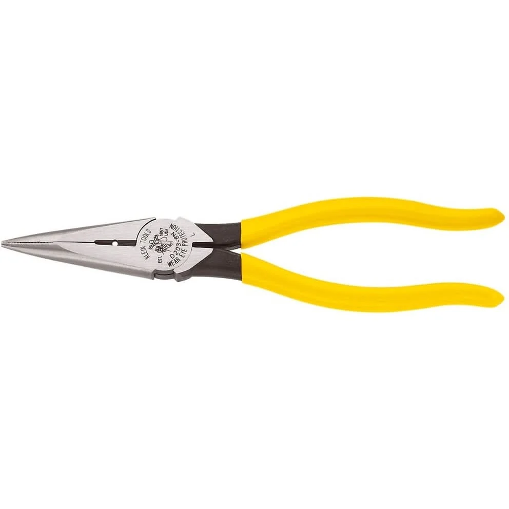 Klein D203-8N 8" Heavy-Duty Long-Nose Pliers - Side-Cutting & Wire Stripping