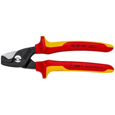Knipex Cable Shears with StepCut Edges, 1000V Insulated, 6.3" (9518160SBA)