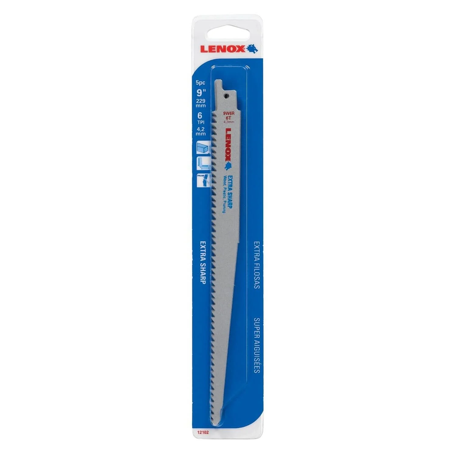 Lenox 121029W6R Extra Sharp Fleam Ground Reciprocating Saw Blades, 9-Inch, 6 TPI, 5-Pack