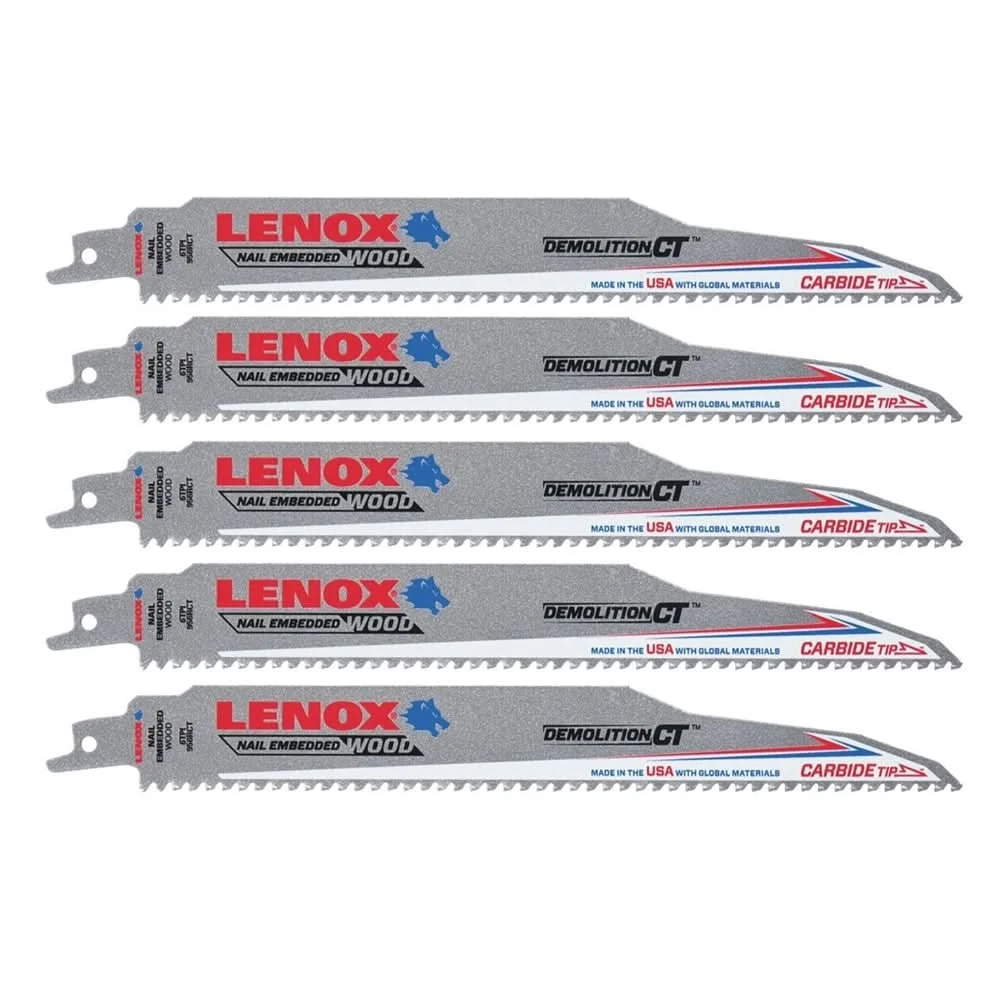 Lenox 1832144 Demolition Carbide Tooth Reciprocating Saw Blade, 9-Inch, 6 TPI, 5-Pack