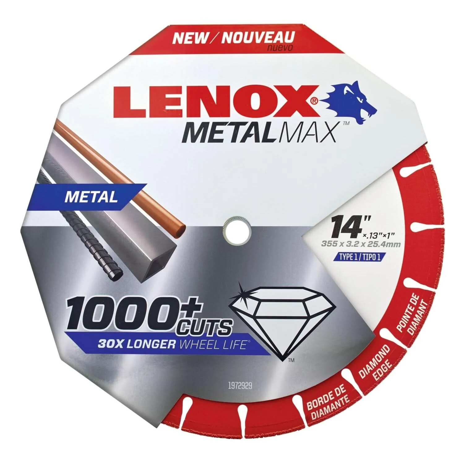 Lenox 1972929 METALMAX Diamond Edge Cutoff Wheel, 14" X 1"