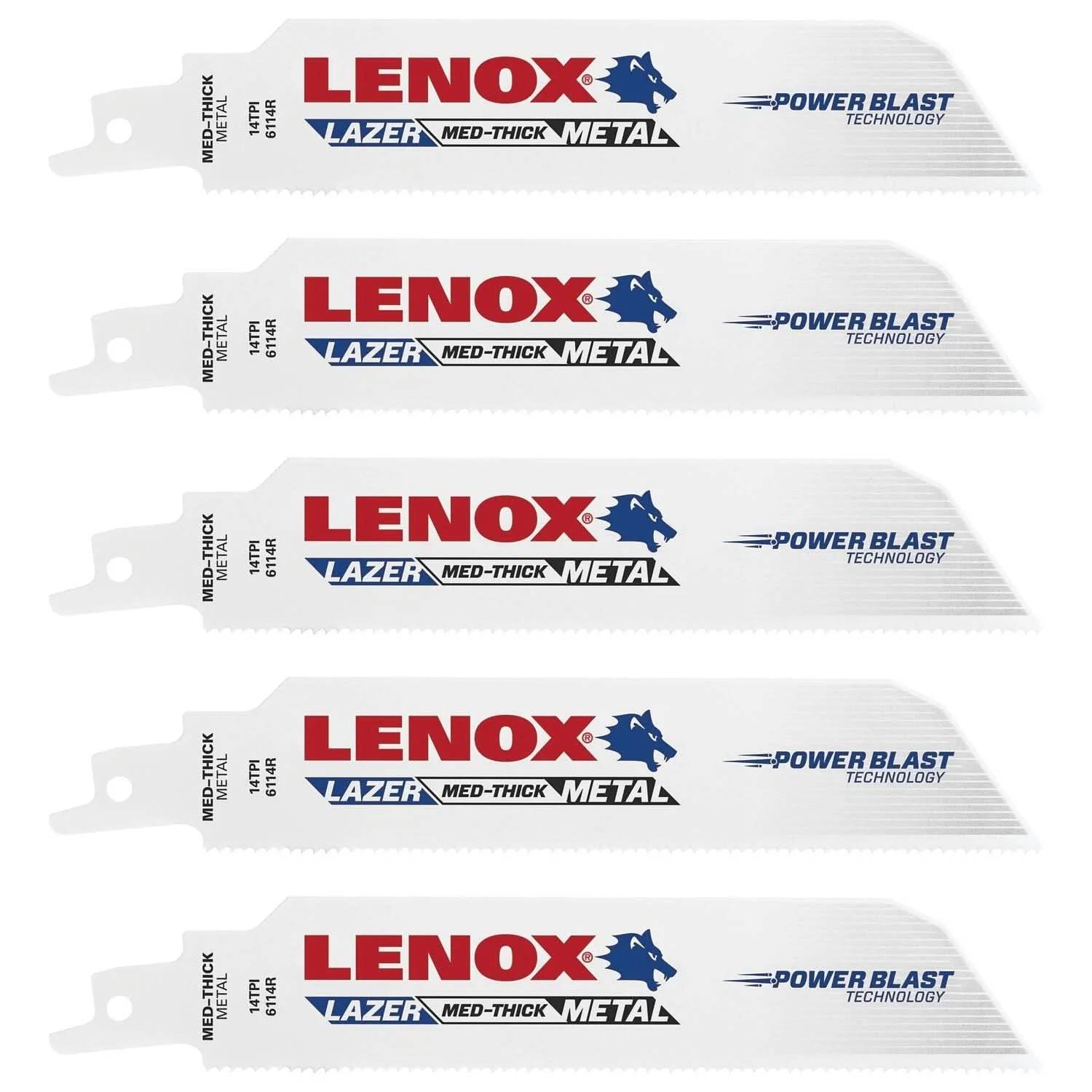 Lenox 201726114R LAZER 6114R Bi-Metal Reciprocating Saw Blades, 6-inch, 14 TPI, 5-Pack