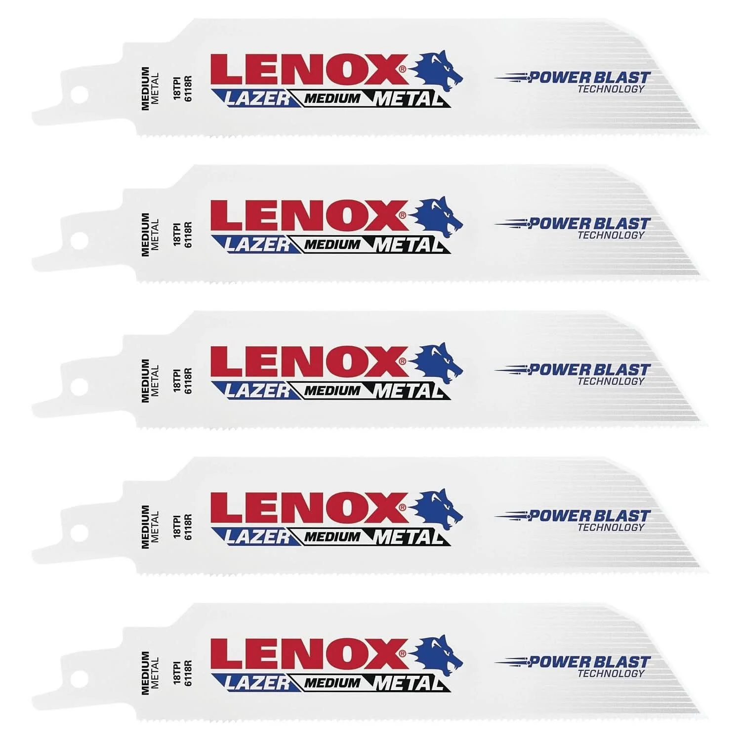 Lenox 201746118R LAZER 6118R Bi-Metal Reciprocating Saw Blades, 6-inch, 18 TPI, 5-Pack