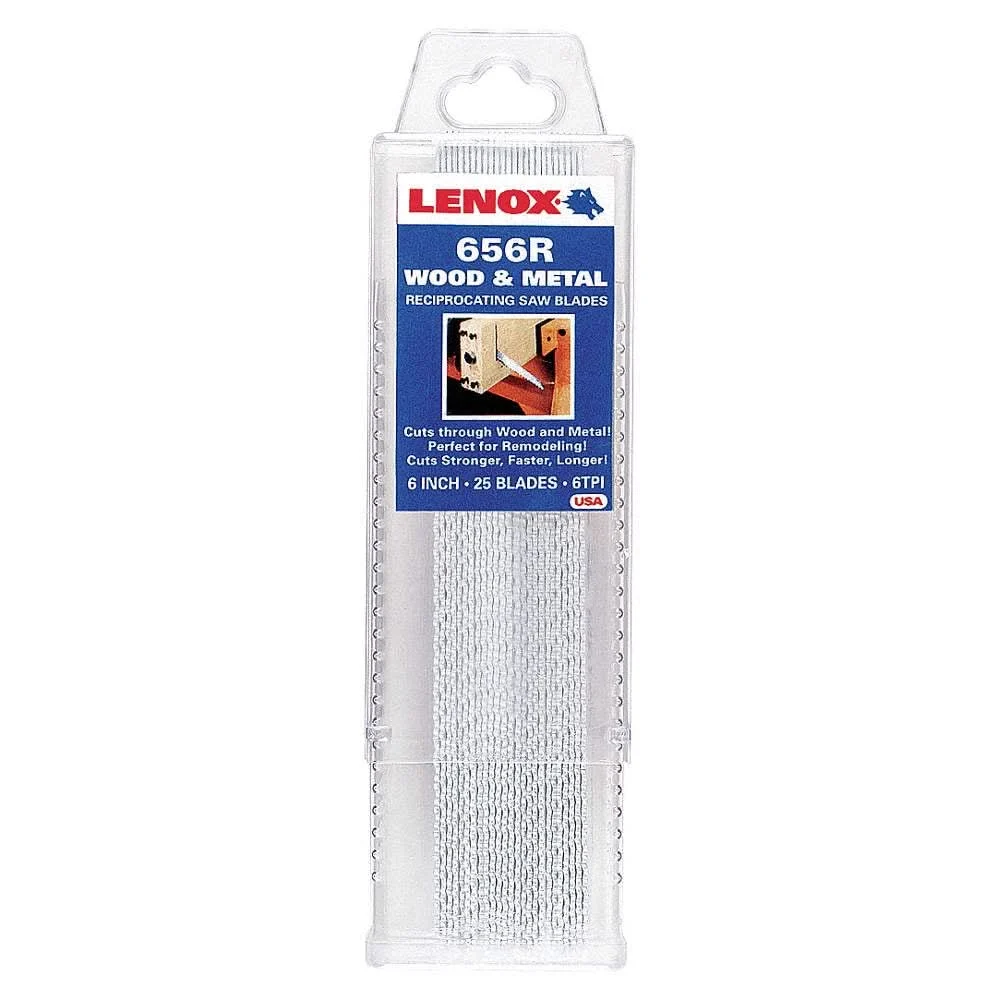 Lenox 20530B656R B656R Wood Bi-Metal Reciprocating Saw Blades, 6-inch, 6 TPI, 25-Pack
