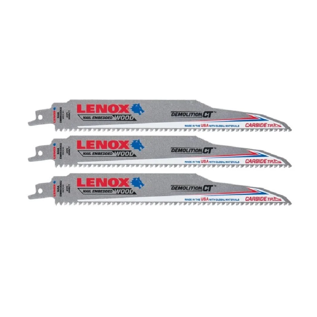 Lenox 2059102 Demolition CT 3-Pack 9-in 6-TPI Wood/Nail Embedded Cutting Reciprocating Saw Blade