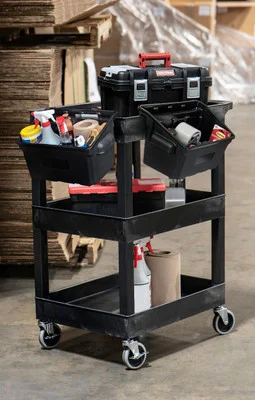 Luxor SEC111-B-OUTRIG 24" x 18" Plastic Utility Tub Cart - Three Shelves