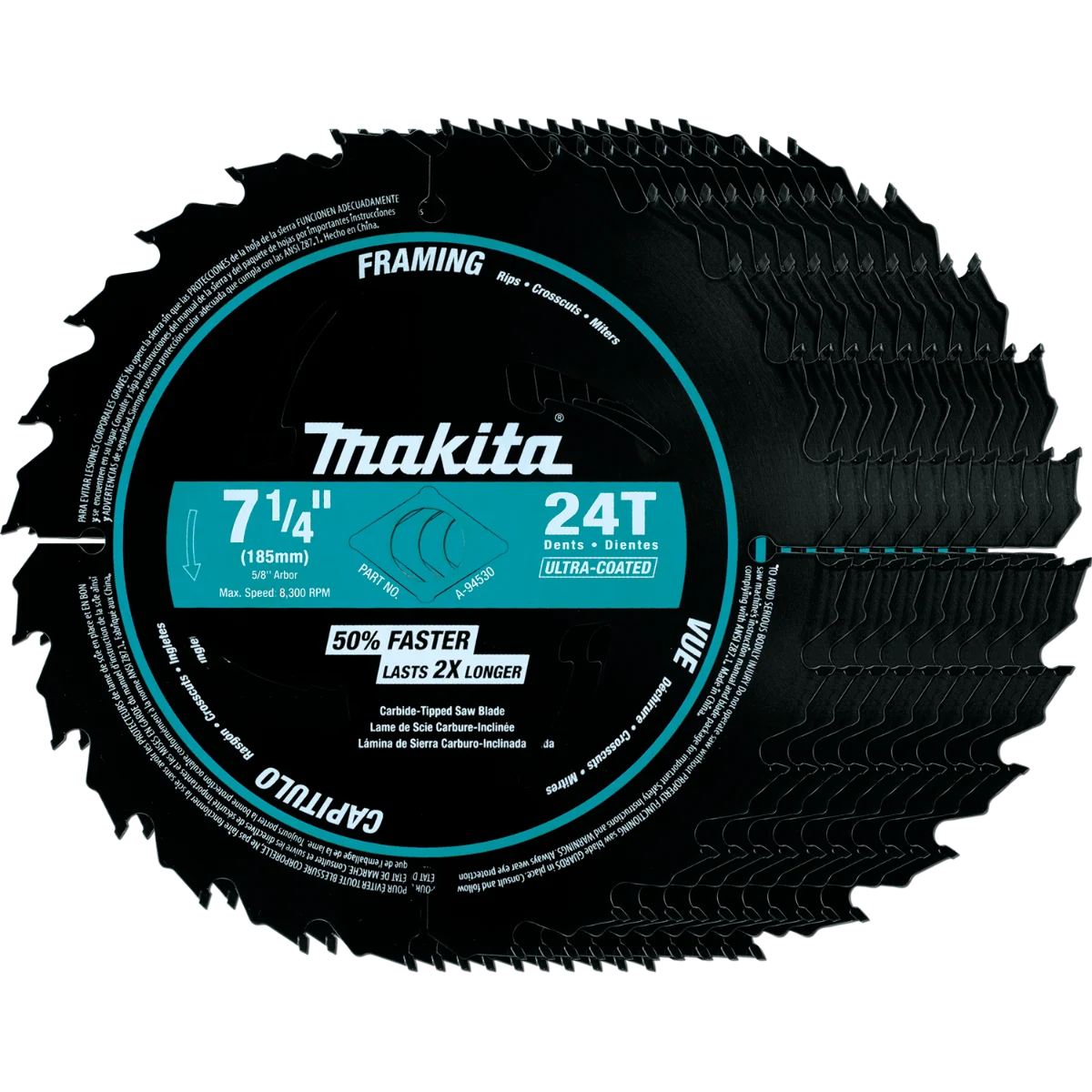 Makita A-94530-10 7-1/4" 24T Carbide-Tipped Ultra-Coated Circular Saw Blade, Framing, 10/pk