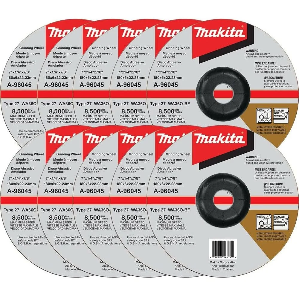 Makita A-96045-10 7" x 1/4" x 7/8" INOX Grinding Wheel, 36 Grit, 10/pk
