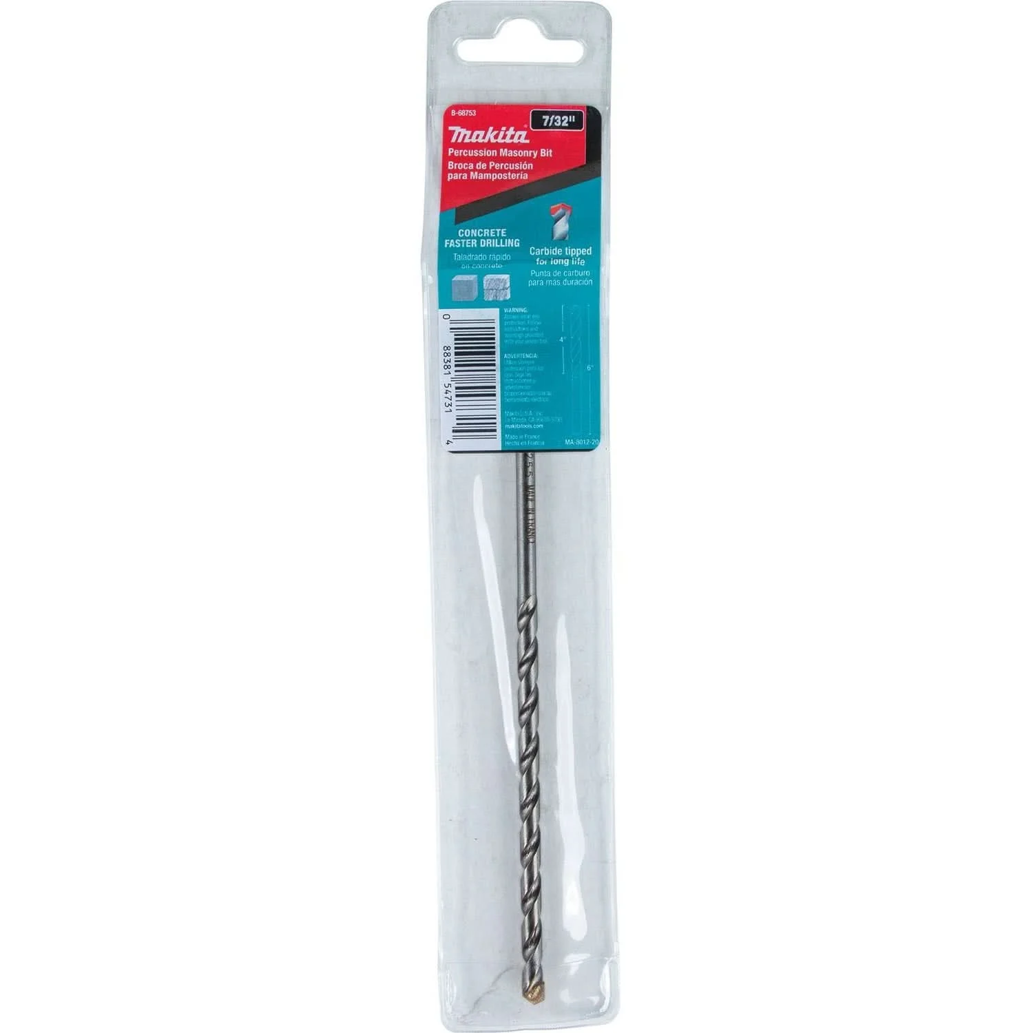 Makita B-68753 7/32" x 6" Carbide Tipped Percussion Masonry Hammer Drill Bit
