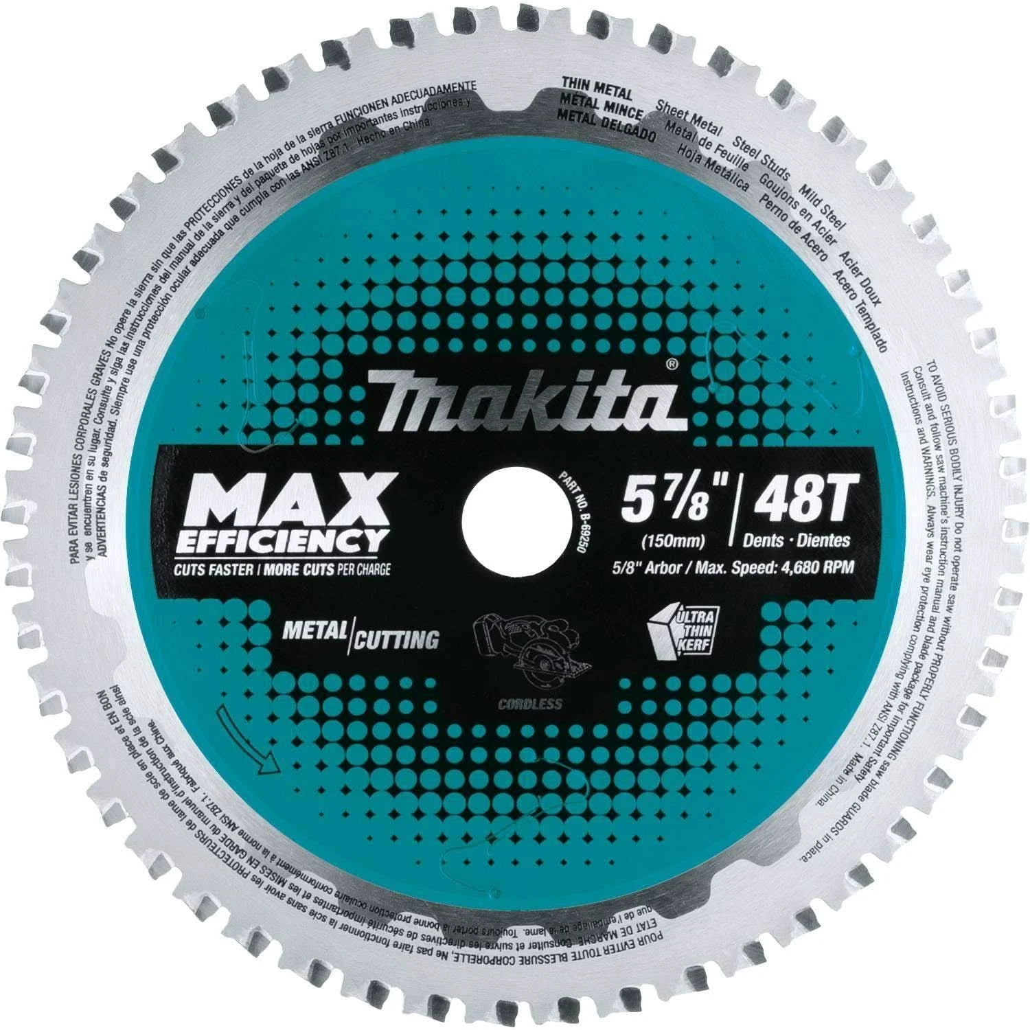 Makita B-69250 5-7/8" 48T Carbide-Tipped Max Efficiency Saw Blade, Thin Metal