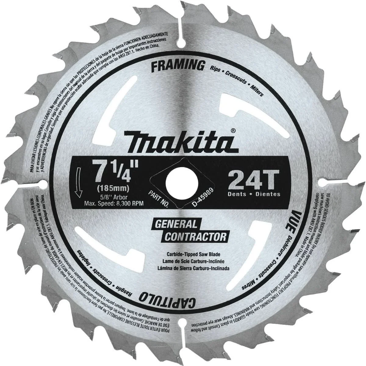 Makita D-45989 7-1/4" 24T Carbide-Tipped Circular Saw Blade, Framing/General Purpose