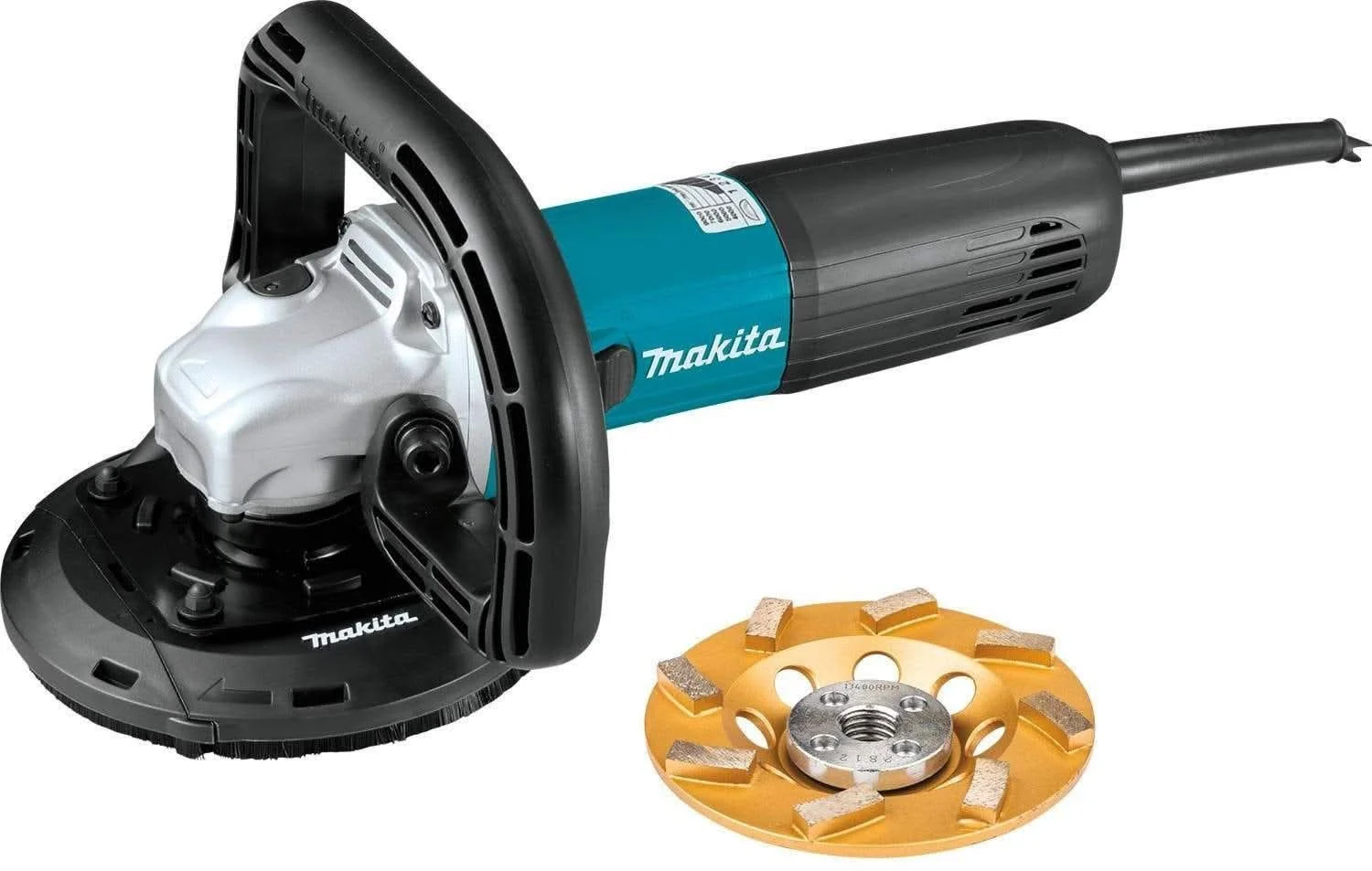 Makita PC5010CX1 Corded 5" SJSII Compact Concrete Planer with Dust Extraction Shroud and Diamond Cup Wheel