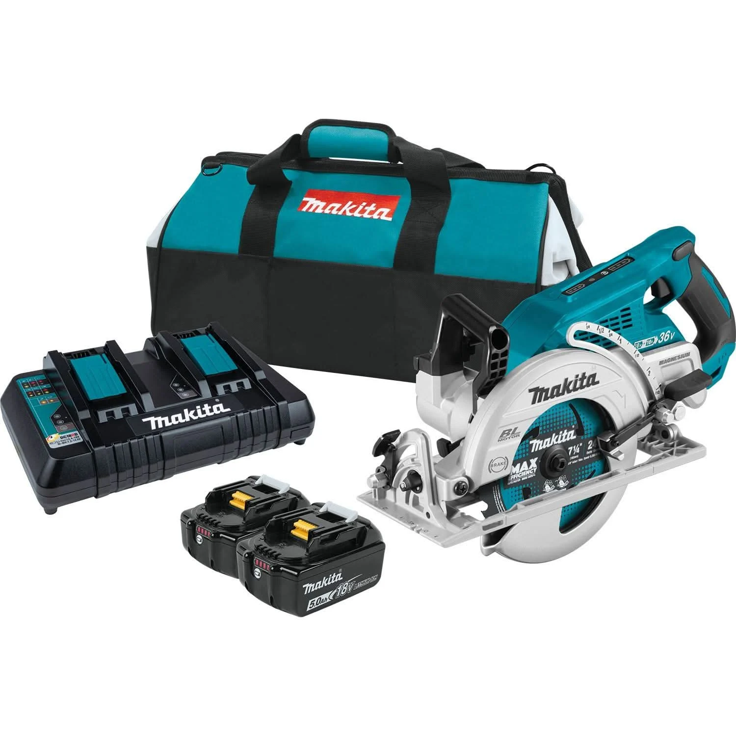 Makita XSR01PT 18V LXT X2 (36V) Brushless 7-1/4-Inch Rear Handle Circular Saw 5.0Ah Kit