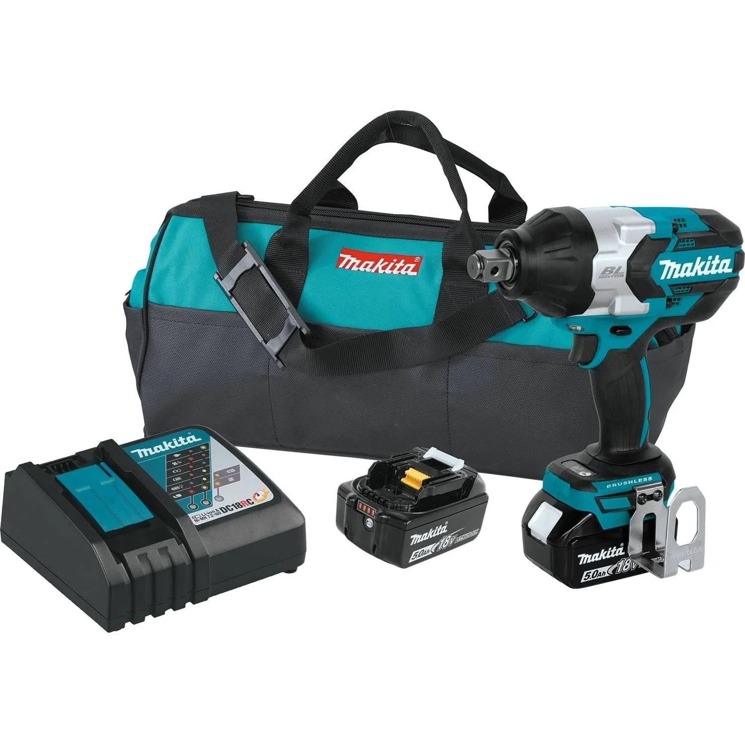 Makita XWT07T 18V LXT Lithium-Ion Brushless Cordless High-Torque 3/4" Sq. Drive Impact Wrench Kit w/ Friction Ring Anvil (5.0Ah)
