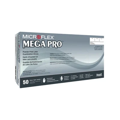 Microflex L854 MEGA PRO Extended Cuff Latex Exam Gloves, Box of 50, Size X-Large