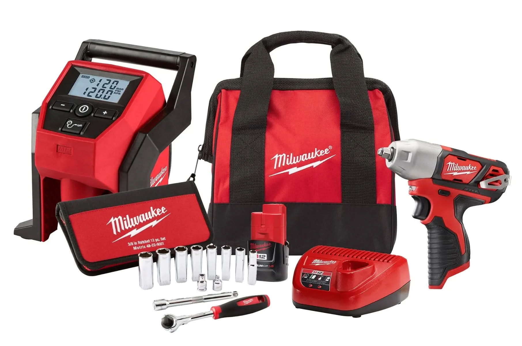 Milwaukee 2463-21RS M12 3/8-Inch Impact Wrench and Tire Inflator 1.5Ah Combo Kit