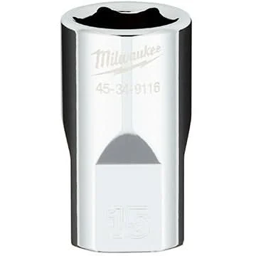 Milwaukee 45-34-9116 1/2" Drive 15mm Metric 6-Point Socket with FOUR FLAT Sides