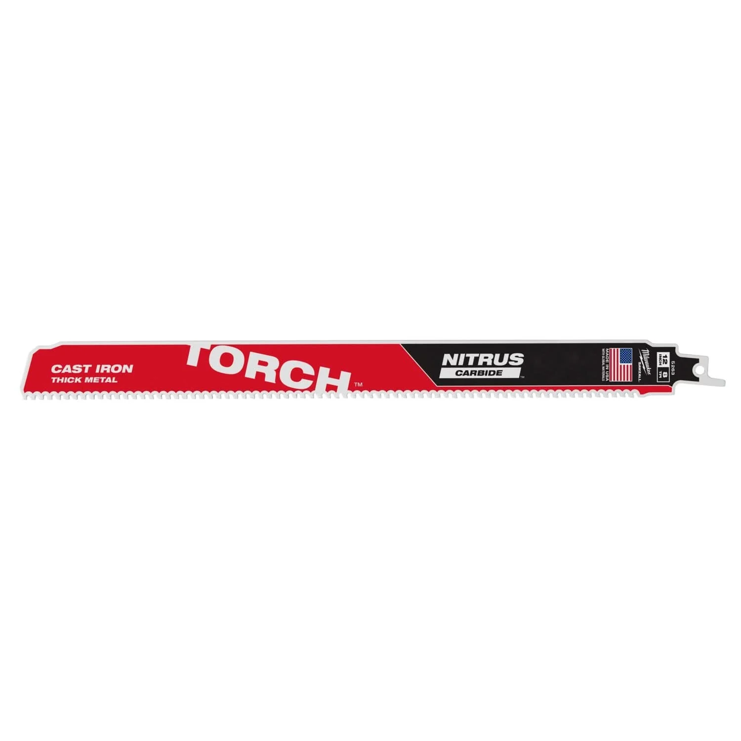 Milwaukee 48-00-5563 12-Inch 7-TPI The TORCH with NITRUS Carbide for Cast Iron SAWZALL Reciprocating Saw Blade, 5-Pack