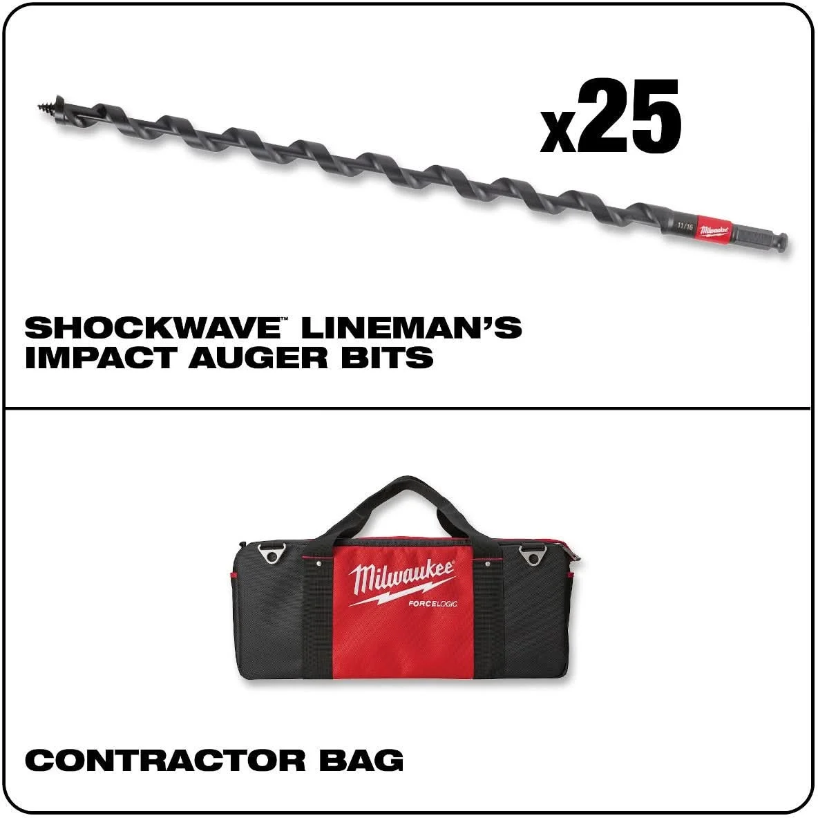 Milwaukee 48-13-6795 11/16-Inch X 18-Inch Shockwave Lineman's Impact Auger Bit, 25-Pack
