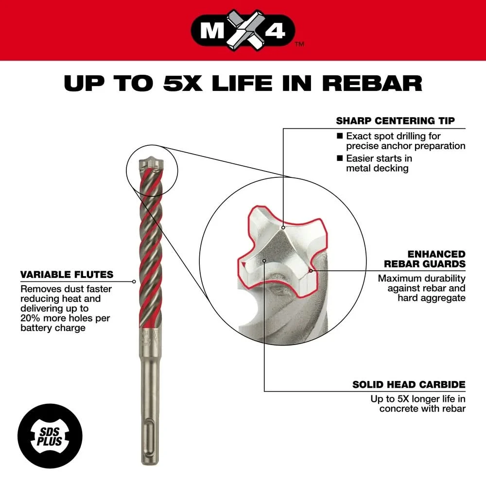 Milwaukee 48-20-7212 SDS-PLUS 4-Cutter MX4 3/4-Inch x 8-Inch x 10-Inch