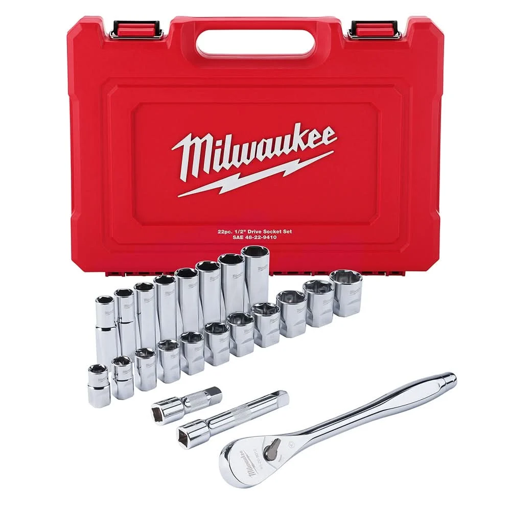 Milwaukee 48-22-9410 1/2" Drive 22-Piece SAE Ratchet & Socket Set