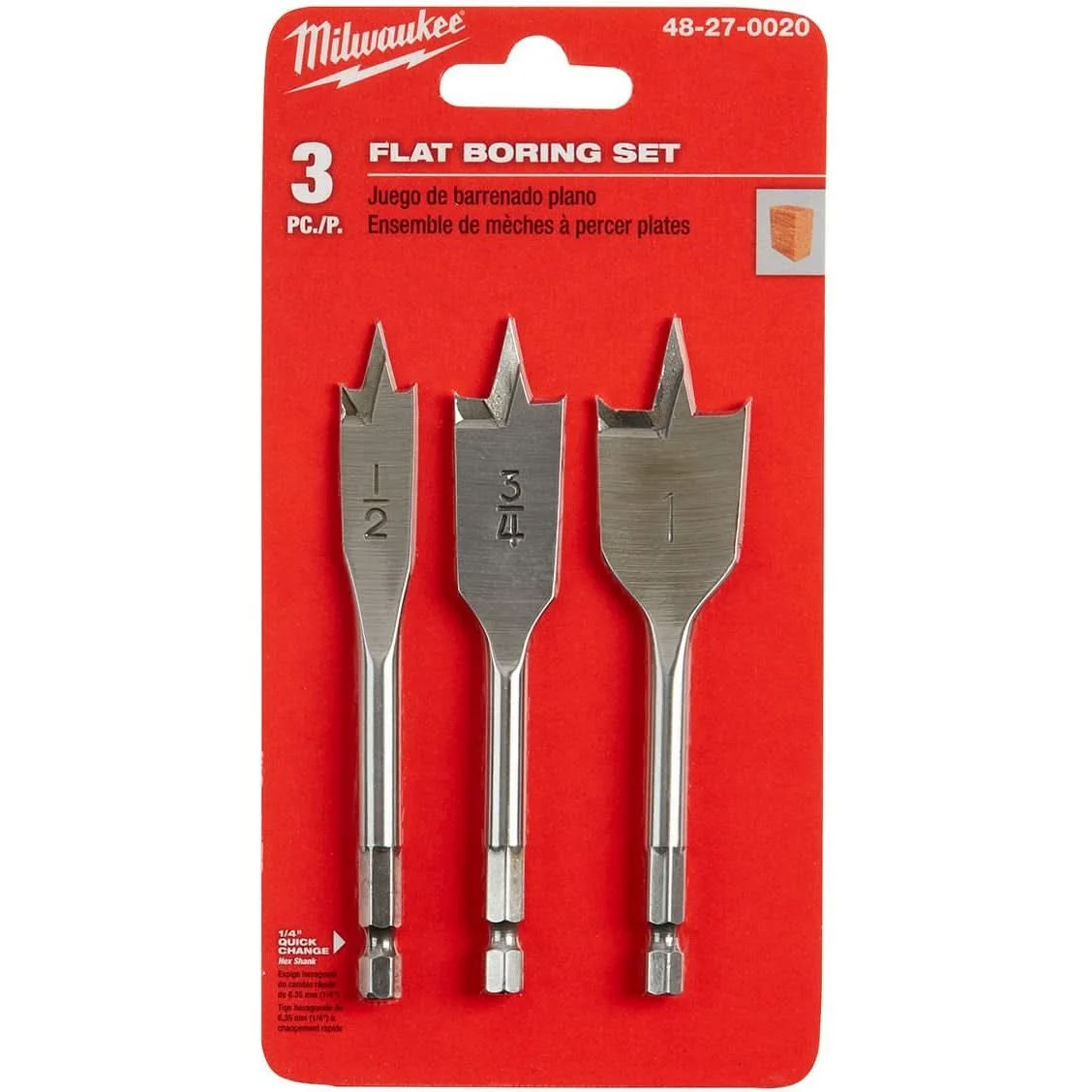 Milwaukee 48-27-0020 3-PieceStubby Flat Boring Set