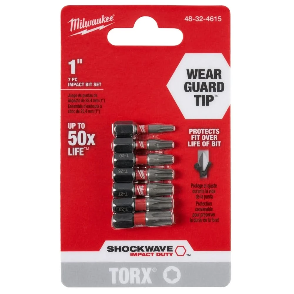 Milwaukee 48-32-4615 Shockwave Torx 1 Insert Bit Set, 7-Pieces