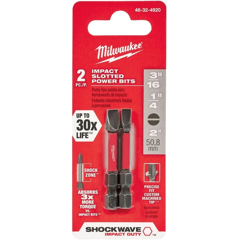 Milwaukee 48-32-4920 Shockwave 2-Inch 2-PieceSlotted Impact Bit Set
