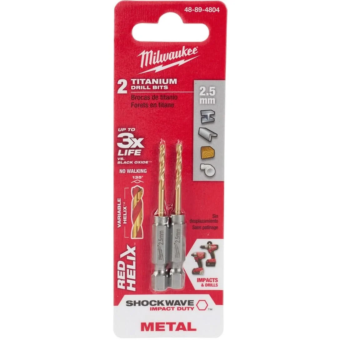 Milwaukee 48-89-4804 Metric Shockwave Titanium Red Helix 2.5mm