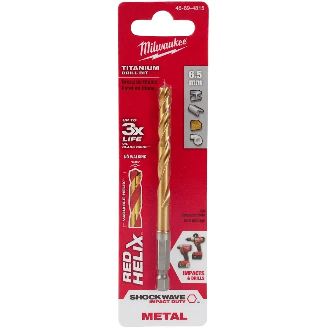 Milwaukee 48-89-4815 Metric Shockwave Titanium Red Helix 6.5mm