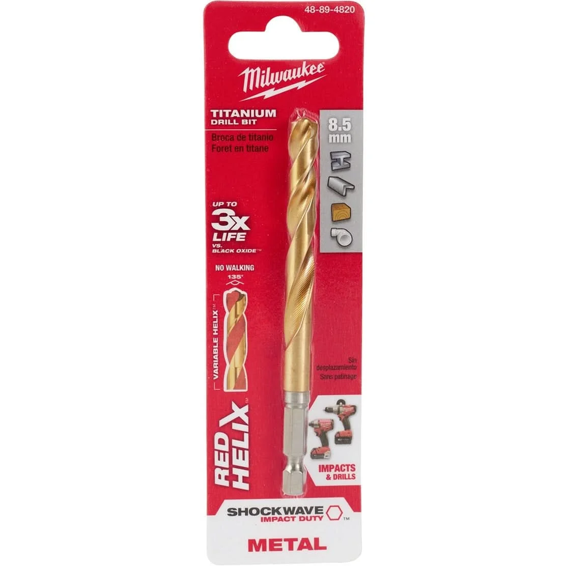 Milwaukee 48-89-4820 Metric Shockwave Titanium Red Helix 8.5mm
