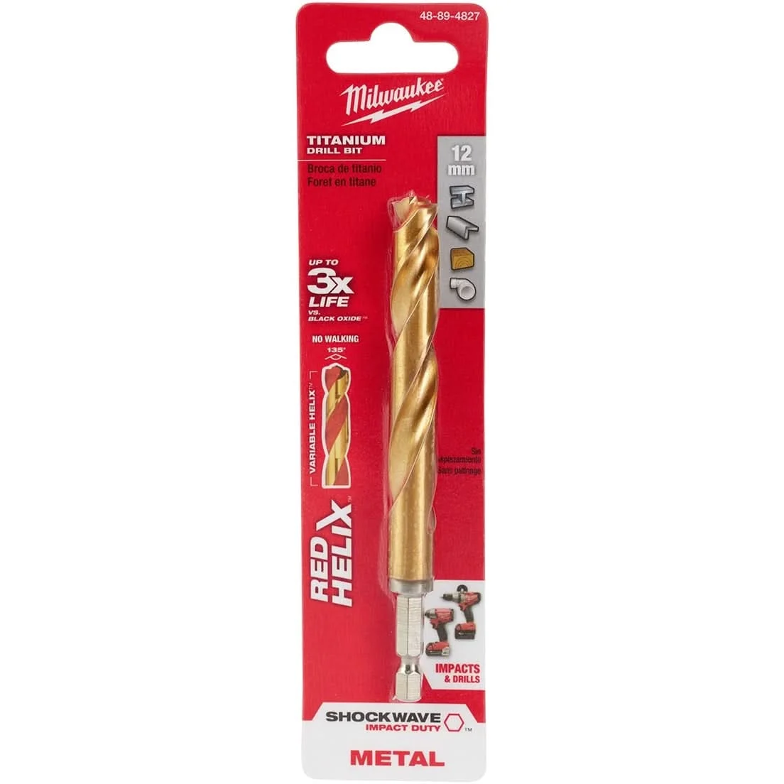Milwaukee 48-89-4827 Metric Shockwave Titanium Red Helix 12mm
