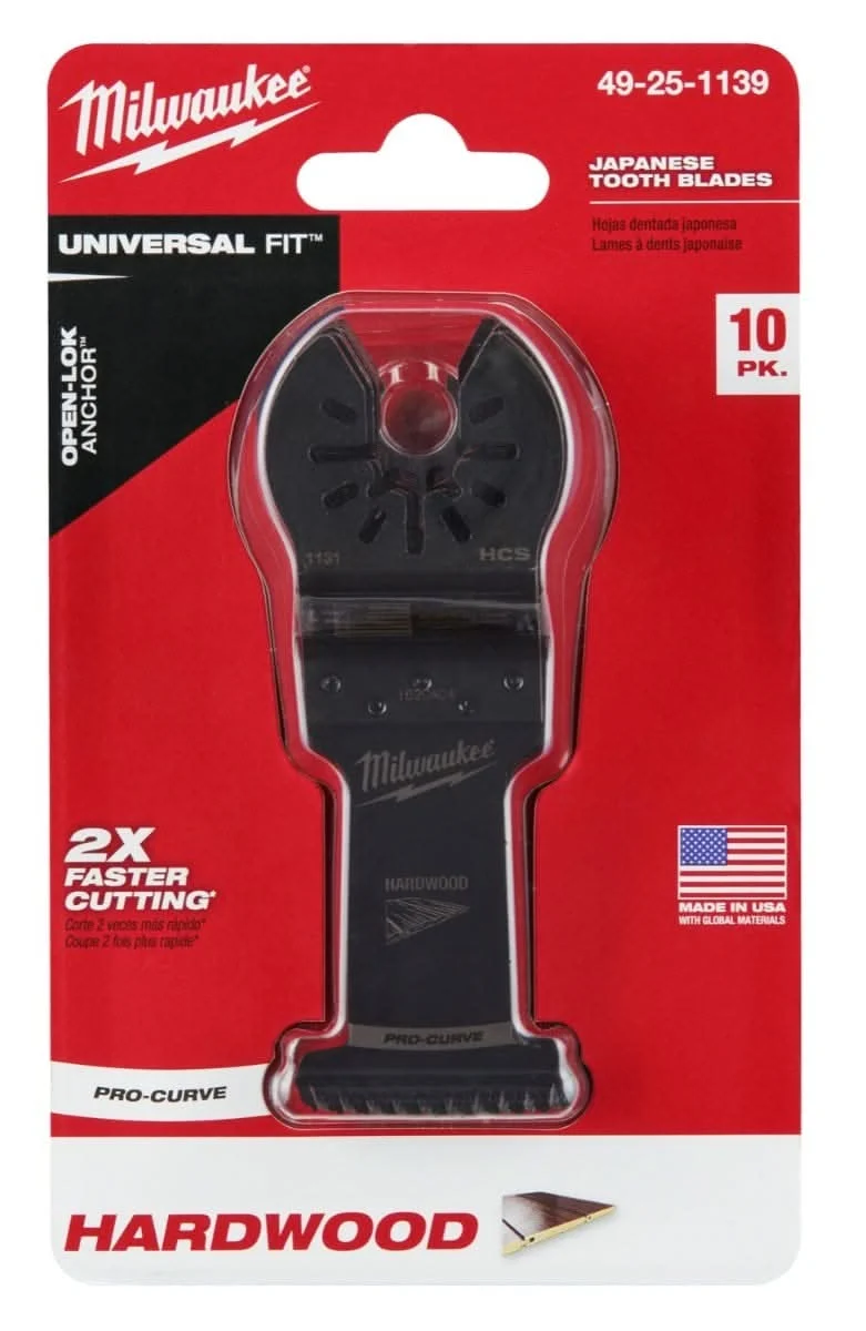 Milwaukee 49-25-1139 Open-Lok 1-3/8-Inch Hcs Japanese Tooth Pro-Curve Hardwood Blade, 10-Pack
