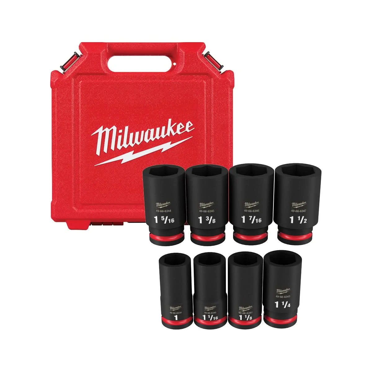 Milwaukee 49-66-7018 8-Piece SHOCKWAVE 3/4-Inch Drive SAE Deep 6-Point Impact Duty Socket Set