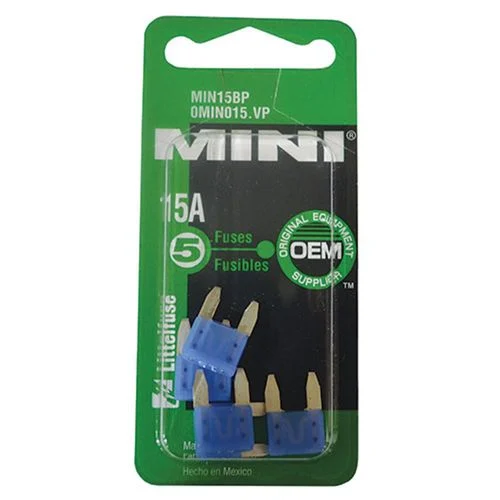Mini Blade Fuse, 15 AMP, 5 Pack