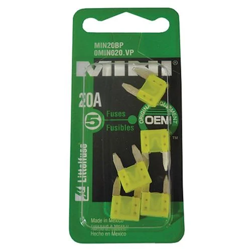 Mini Blade Fuse, 20 AMP, 5 Pack