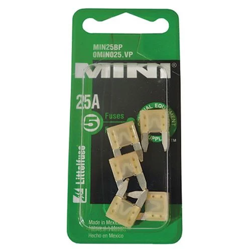 Mini Blade Fuse, 25 AMP, 5 Pack