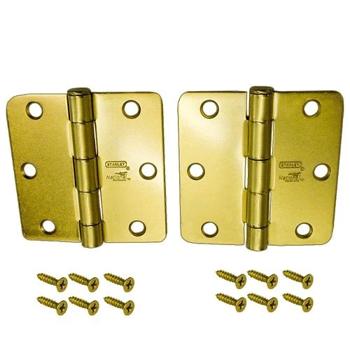 N144352 Brass Round Corner Hinge 3-1/2" x 3-1/2" (2 PK)
