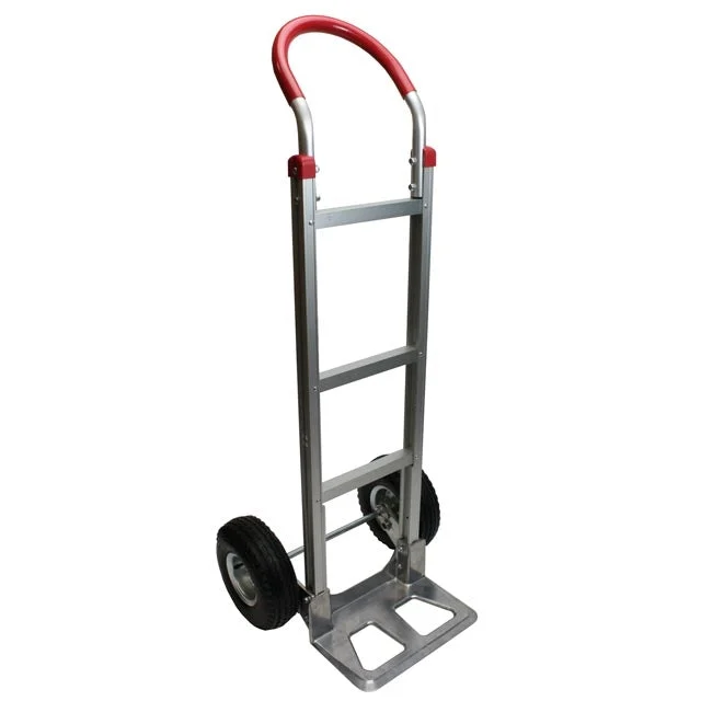 Pneumatic Wheel Aluminum Dolly Hand Truck with Round Handle & Wide Width Nose Plate