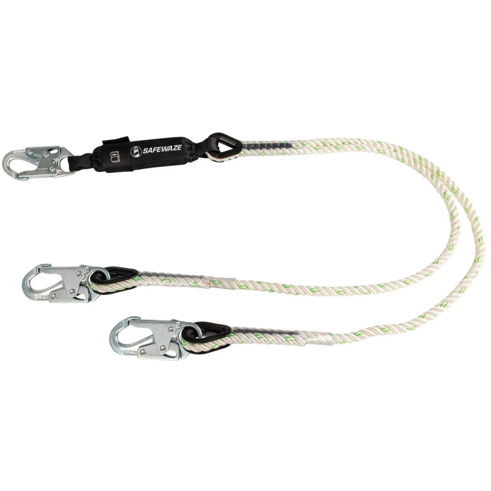 PRO 6′ Rope Energy Absorbing Lanyard: Dual Leg, Snap Hooks