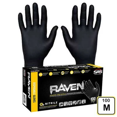 SAS Safety 66517 Raven Black 6ml Nitrile Powder Free - M