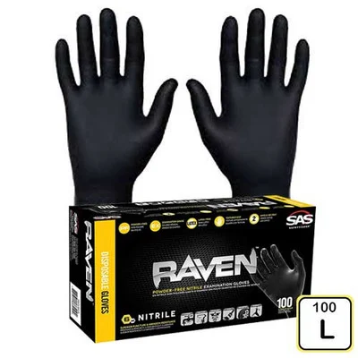SAS Safety 66518 Raven Black 6ml Nitrile Powder Free - L
