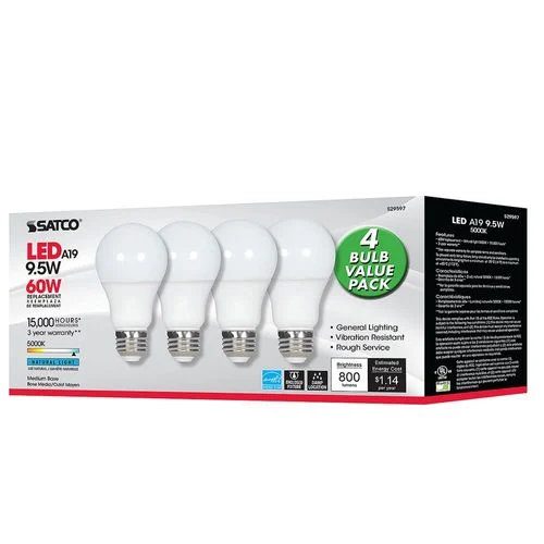 Satco A19 LED Bulb, Equal to 60W-5000K, Frosted White