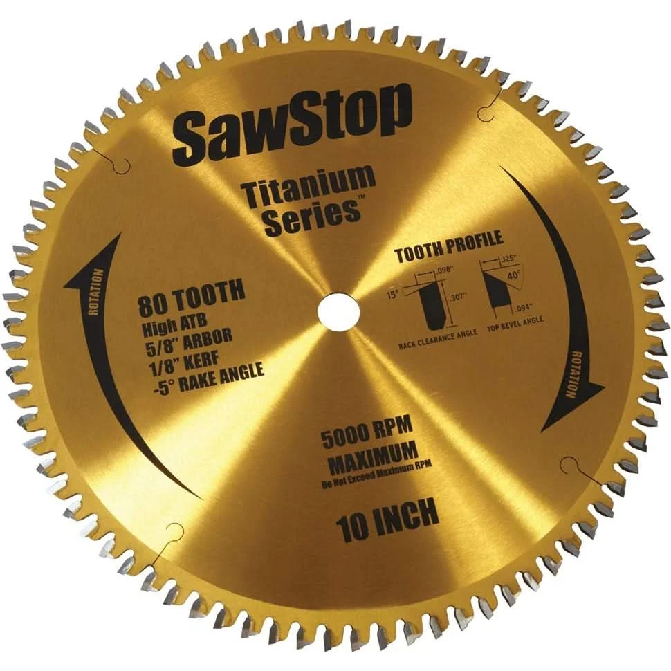 Sawstop BTS-P-80HATB Titanium Series 10 in. Premium Woodworking 80-Tooth Blade